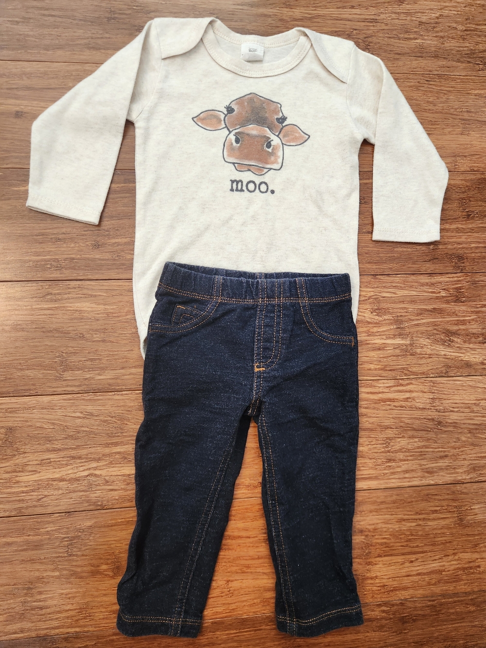 Baby Girl's Farm Cow Onesie Long Shirt Jean Jeggings Pants Western, 12-18 Months